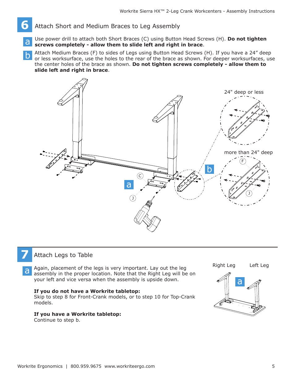 Workrite Sierra HX Crank Assembly Instructions for 2-Leg Crank models User Manual | Page 5 / 10