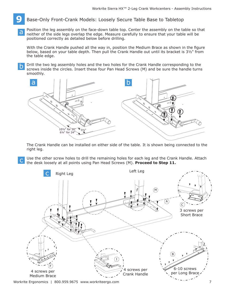 Workrite Sierra HX Crank Assembly Instructions for 2-Leg Crank models User Manual | Page 7 / 10