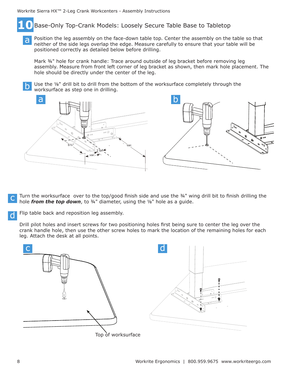 Cd d b a | Workrite Sierra HX Crank Assembly Instructions for 2-Leg Crank models User Manual | Page 8 / 10