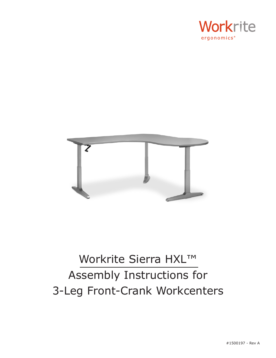 Workrite Sierra HXL Assembly Instructions for 3-Leg Front-Crank Workcenters User Manual | 10 pages