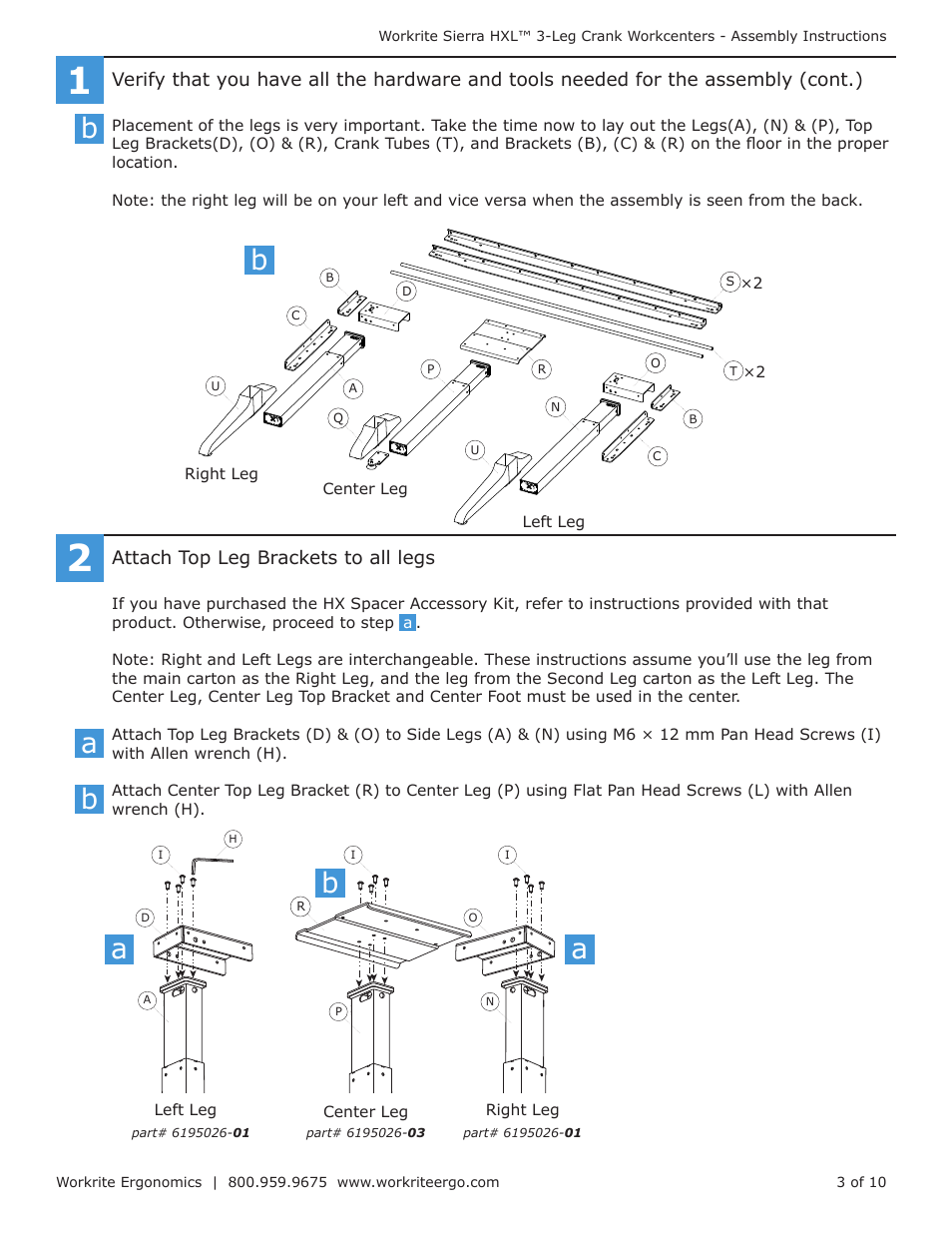 Ab b b | Workrite Sierra HXL Assembly Instructions for 3-Leg Front-Crank Workcenters User Manual | Page 3 / 10