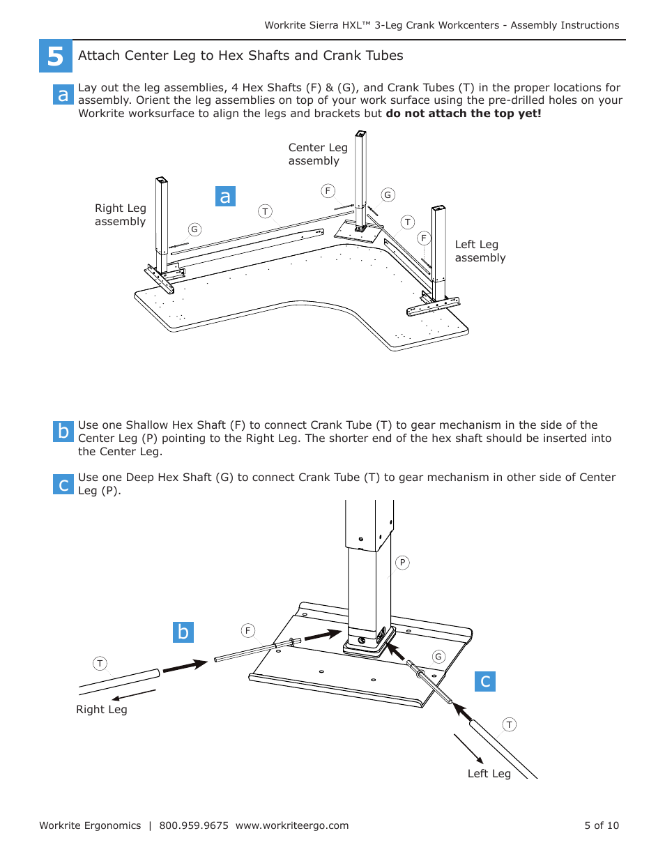 Ab c | Workrite Sierra HXL Assembly Instructions for 3-Leg Front-Crank Workcenters User Manual | Page 5 / 10