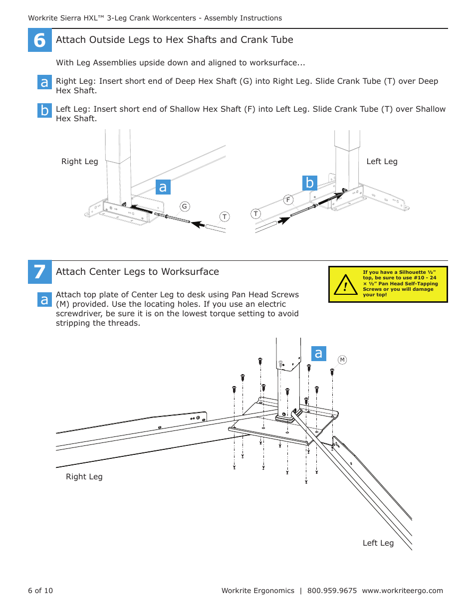 Ba a | Workrite Sierra HXL Assembly Instructions for 3-Leg Front-Crank Workcenters User Manual | Page 6 / 10
