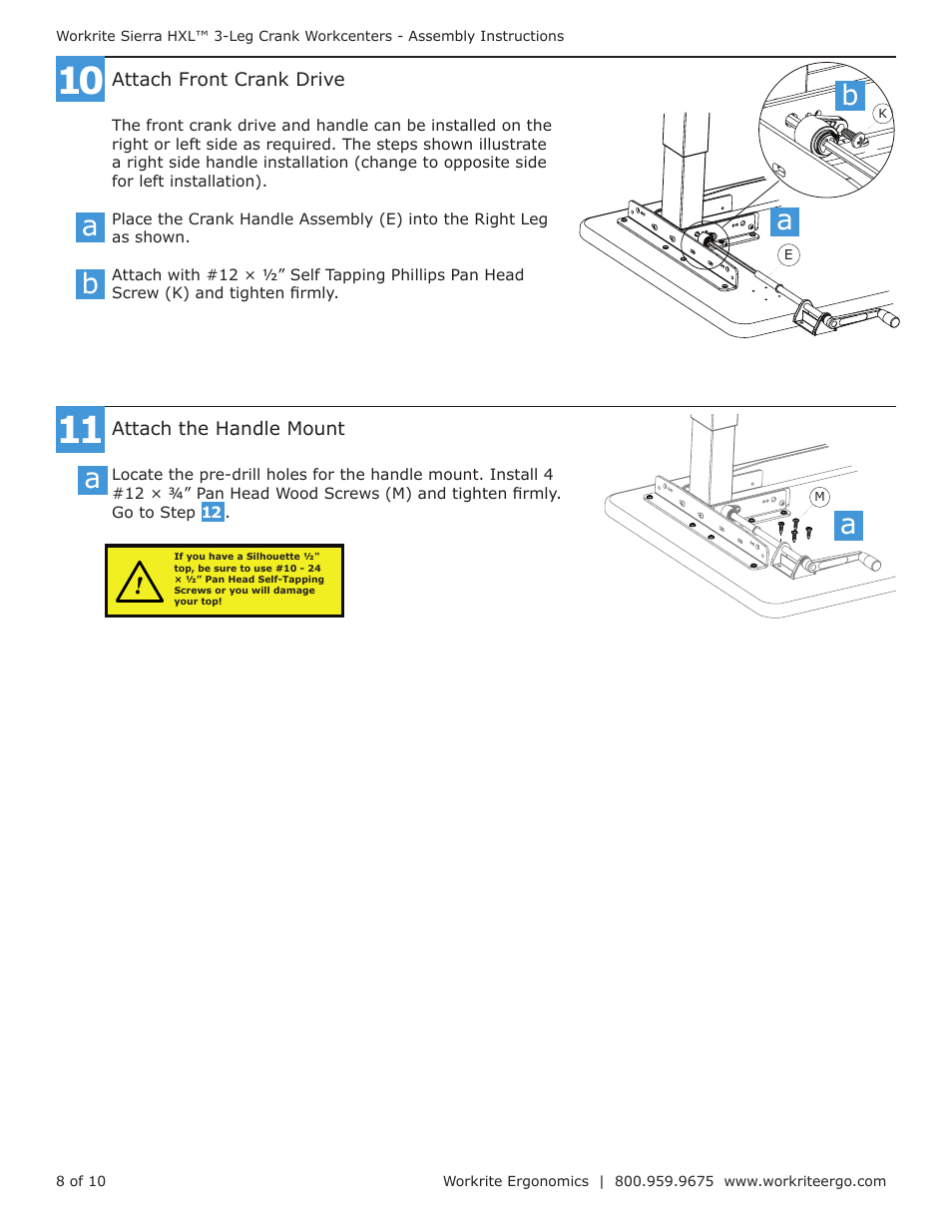 Workrite Sierra HXL Assembly Instructions for 3-Leg Front-Crank Workcenters User Manual | Page 8 / 10