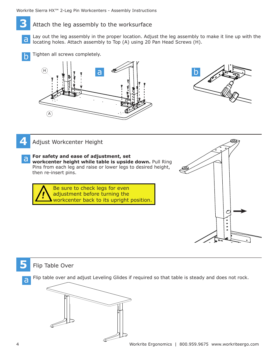 Workrite Sierra HX Pin Assembly Instructions for 2-Leg Pin models User Manual | Page 4 / 4