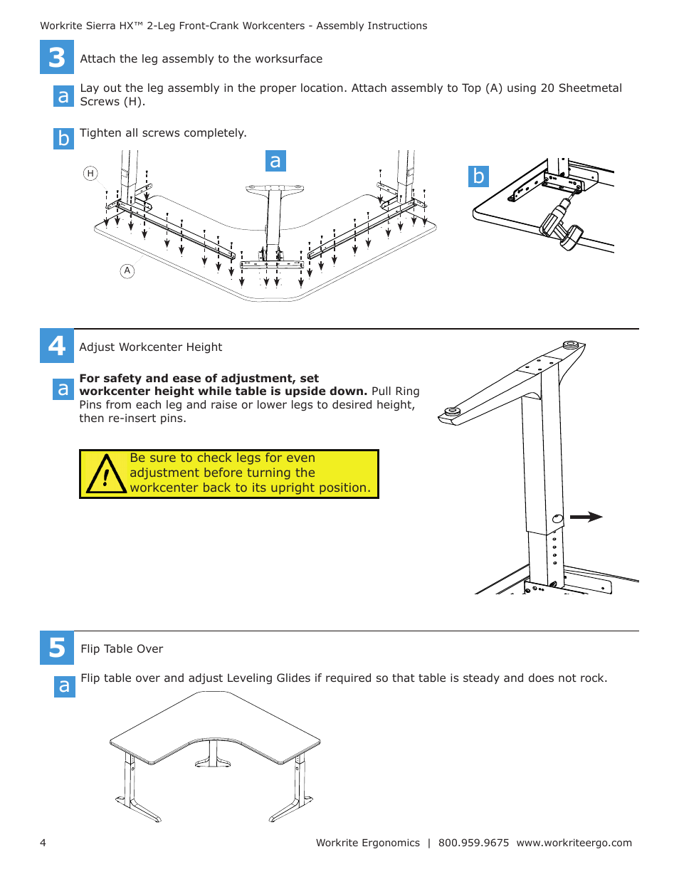 Workrite Sierra HX Pin Assembly Instructions for 3-Leg Pin models User Manual | Page 4 / 4