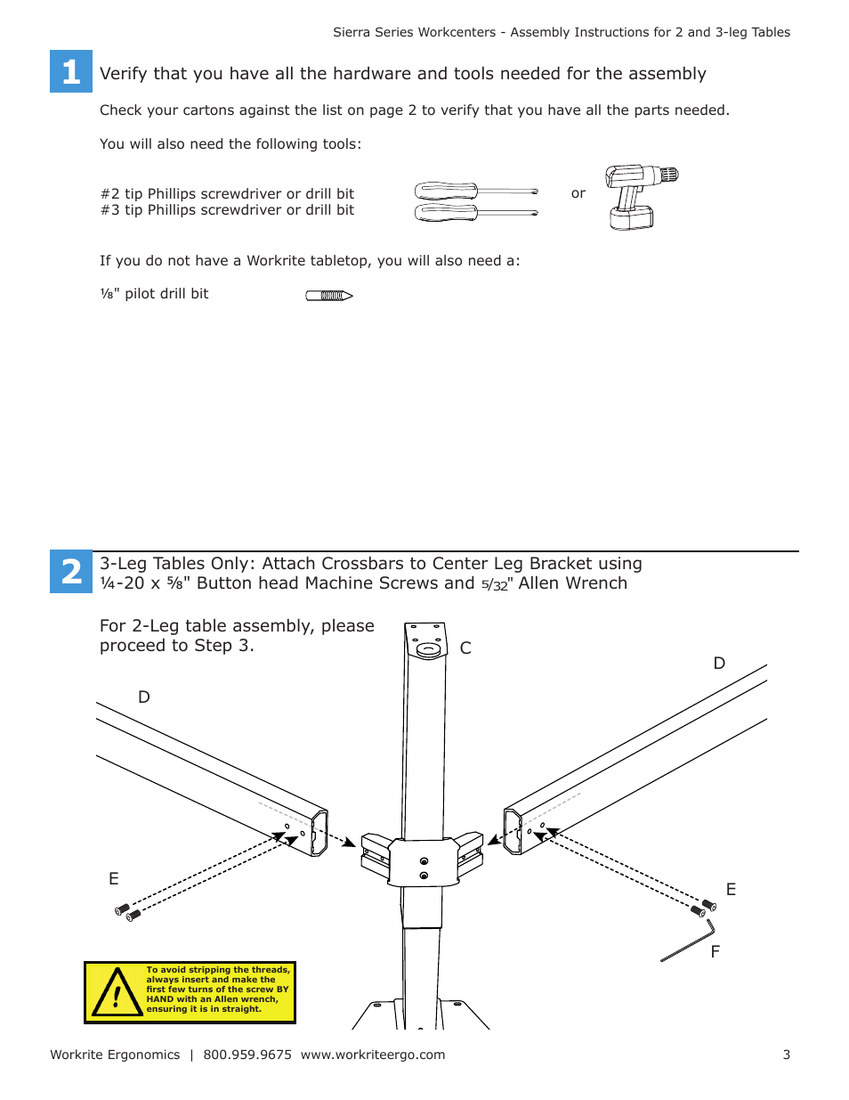 Workrite Sierra Assembly Instructions for 3-leg Workcenters User Manual | Page 3 / 12