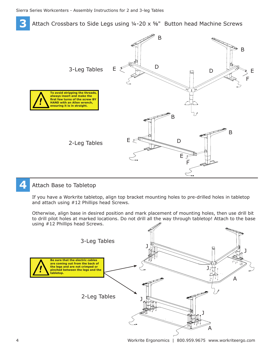 Workrite Sierra Assembly Instructions for 3-leg Workcenters User Manual | Page 4 / 12