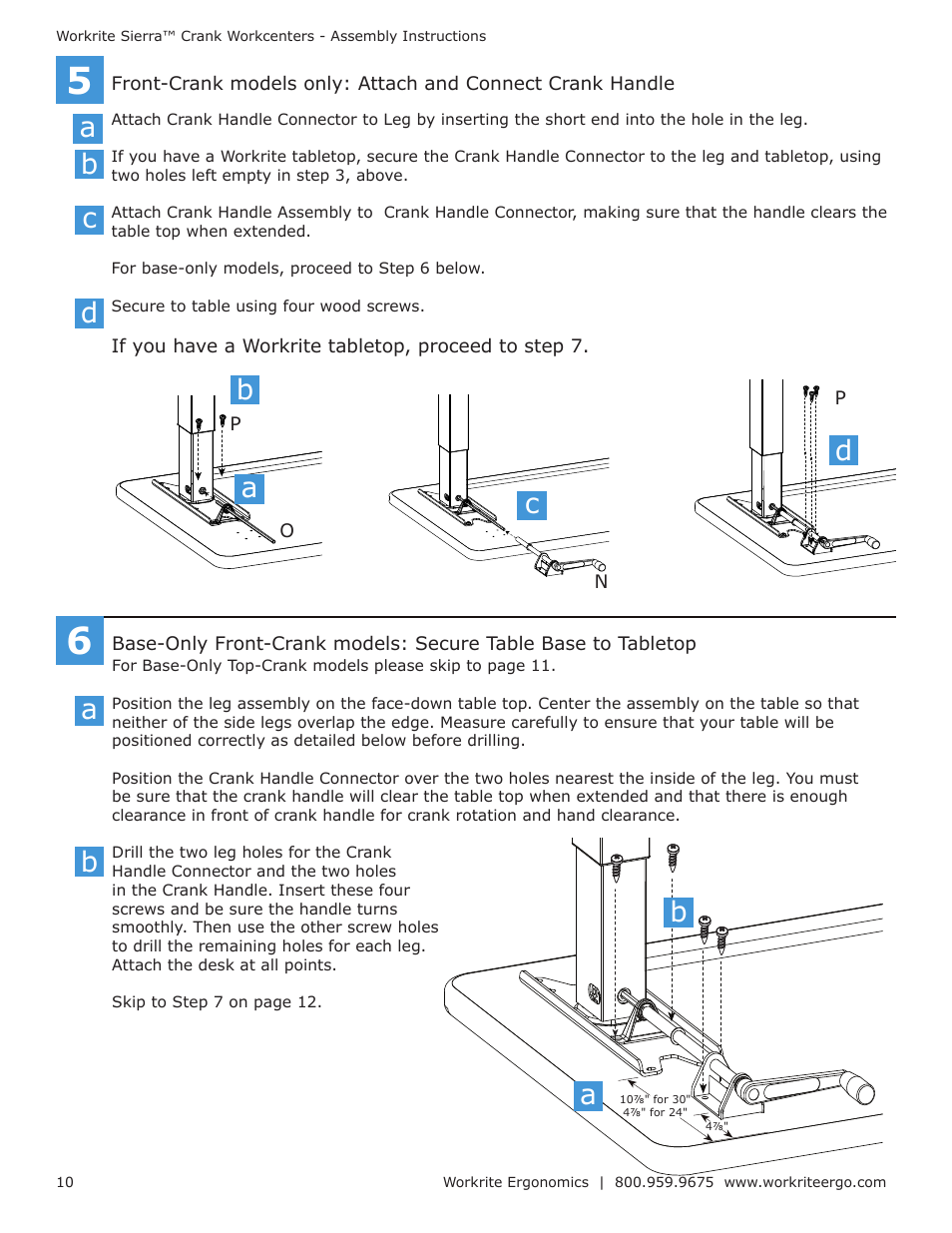 Ab c, Bc d, If you have a workrite tabletop, proceed to step 7 | No p p | Workrite Sierra Crank Assembly Instructions for Front and Top-Crank models User Manual | Page 10 / 14