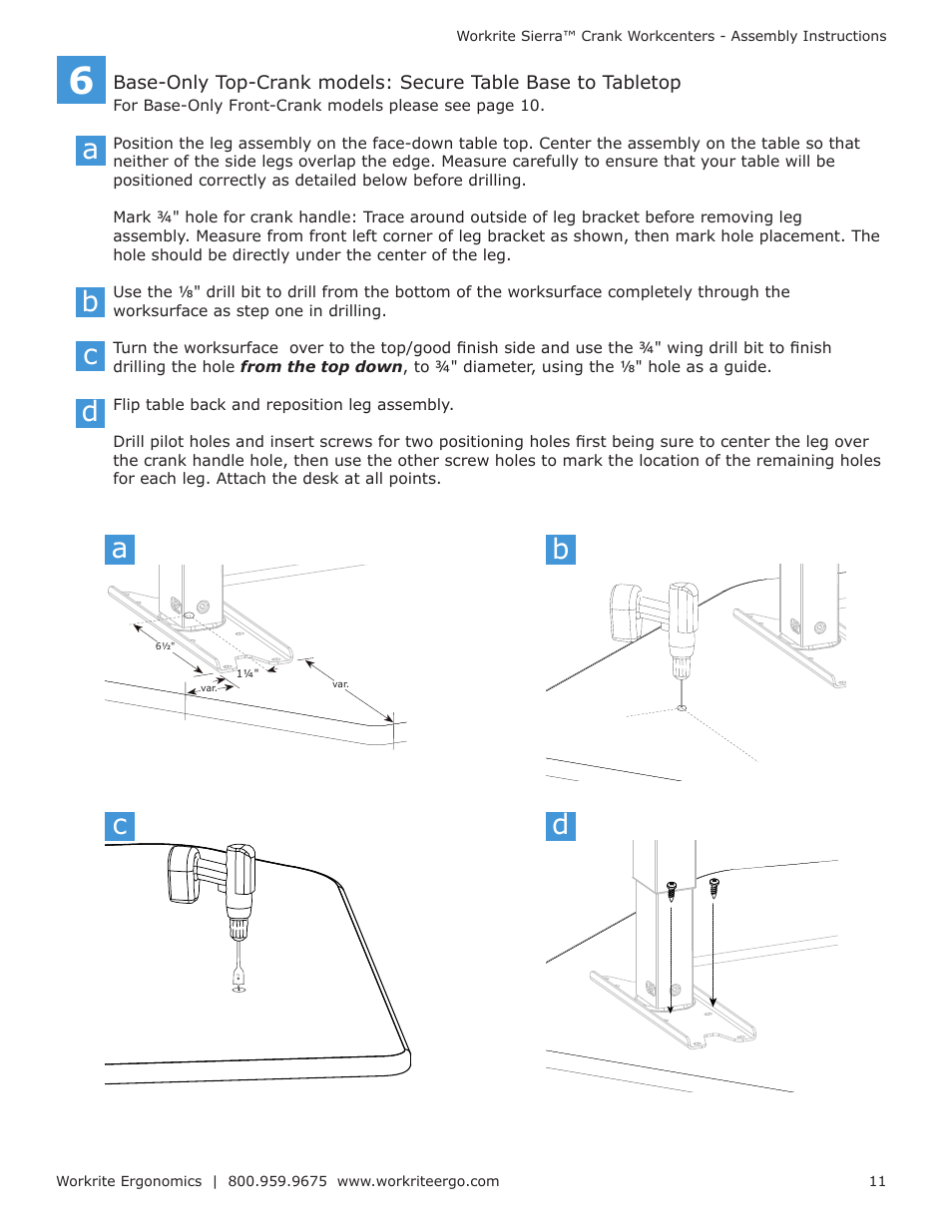 Ba c c | Workrite Sierra Crank Assembly Instructions for Front and Top-Crank models User Manual | Page 11 / 14