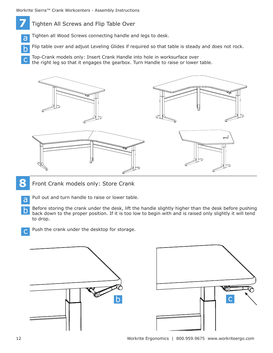 A b c | Workrite Sierra Crank Assembly Instructions for Front and Top-Crank models User Manual | Page 12 / 14