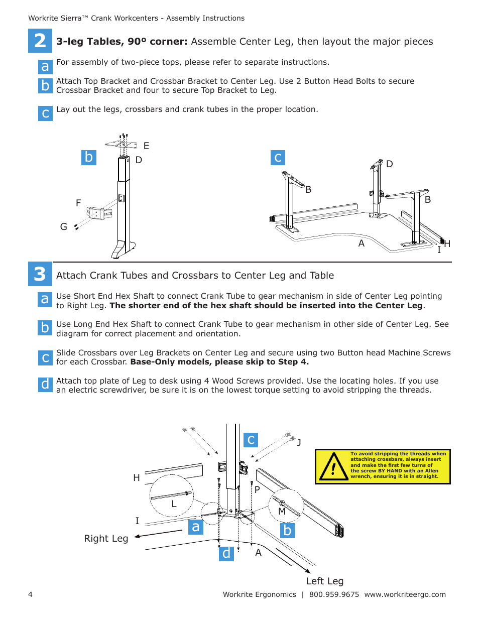 Ab c a b, Db c a, Cb c | Workrite Sierra Crank Assembly Instructions for Front and Top-Crank models User Manual | Page 4 / 14