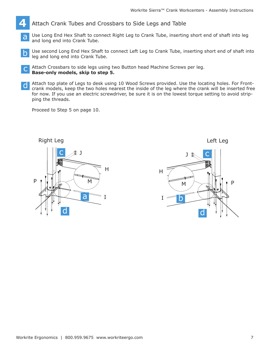 Cb d, Ca b c | Workrite Sierra Crank Assembly Instructions for Front and Top-Crank models User Manual | Page 7 / 14