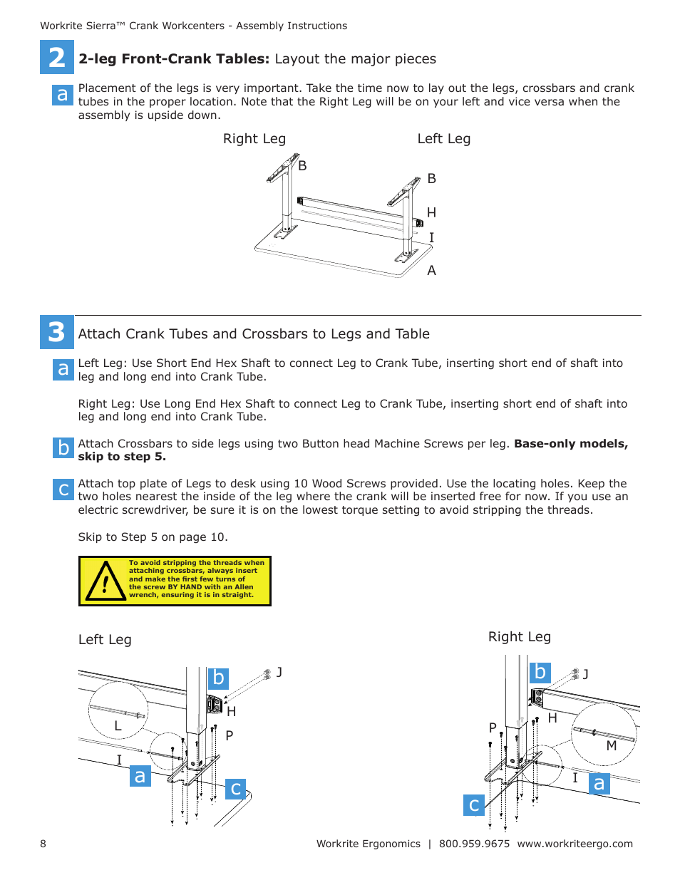 Ab c | Workrite Sierra Crank Assembly Instructions for Front and Top-Crank models User Manual | Page 8 / 14