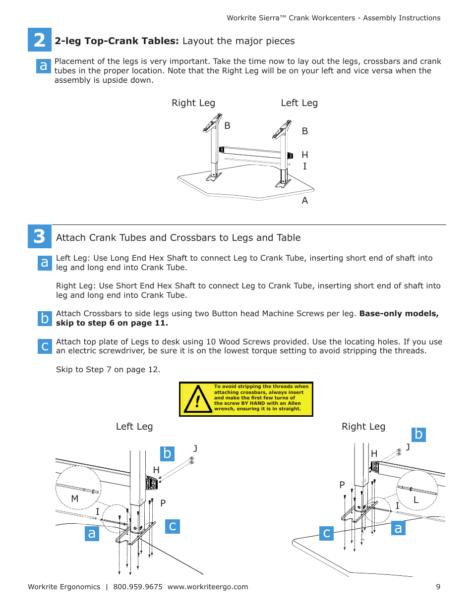 Ab c | Workrite Sierra Crank Assembly Instructions for Front and Top-Crank models User Manual | Page 9 / 14