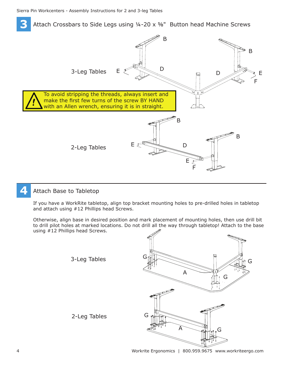 Workrite Sierra Pin Crank Assembly Instructions for 3-leg Workcenters User Manual | Page 4 / 6