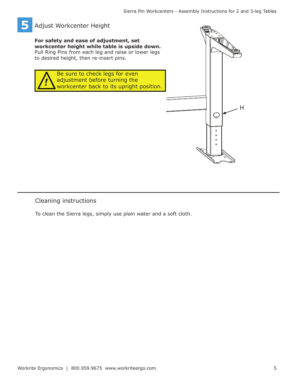 Workrite Sierra Pin Crank Assembly Instructions for 3-leg Workcenters User Manual | Page 5 / 6