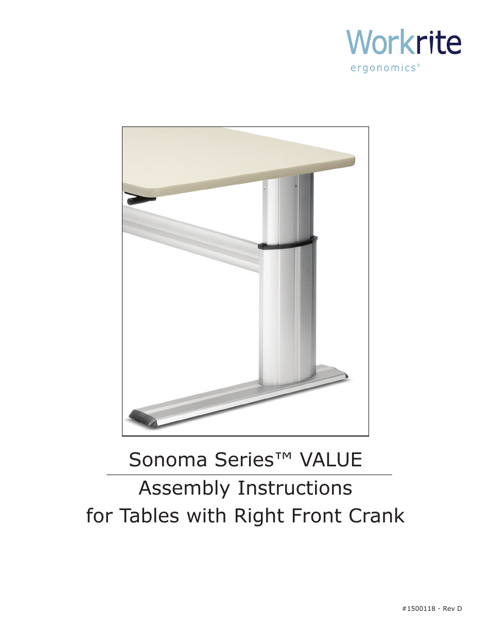 Workrite Series VALUE Assembly Instructions for Tables with Right Front Crank User Manual | 10 pages
