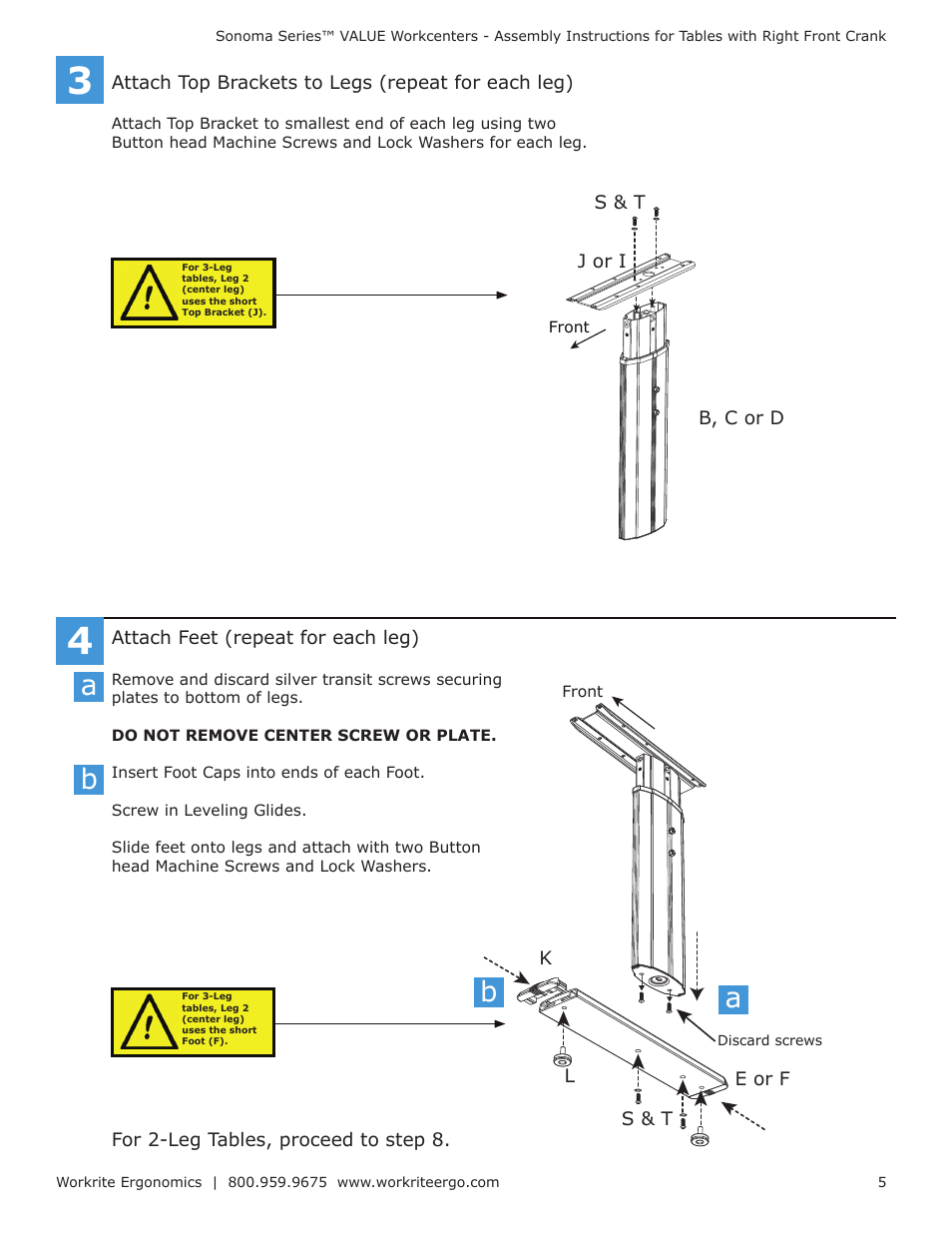 Workrite Series VALUE Assembly Instructions for Tables with Right Front Crank User Manual | Page 5 / 10