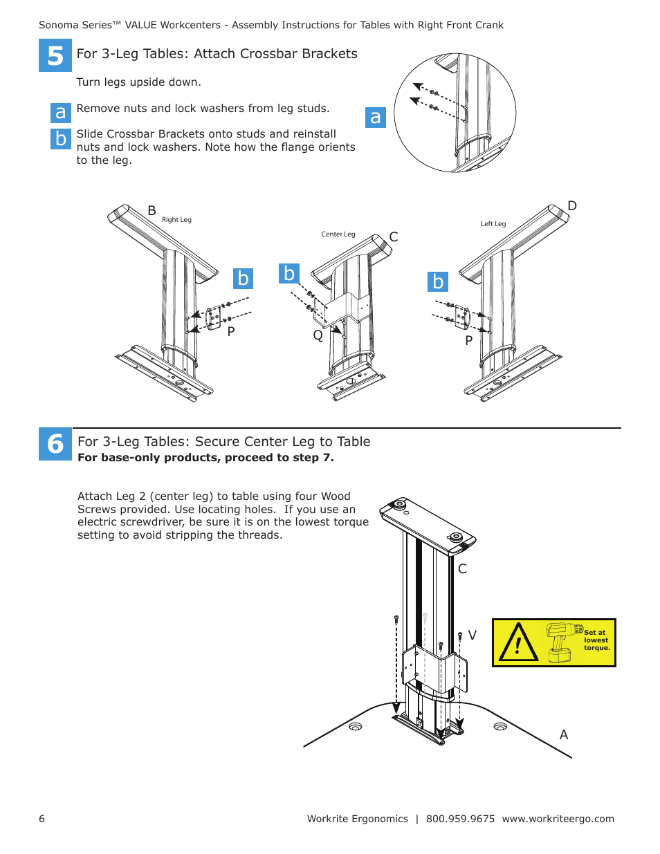 Workrite Series VALUE Assembly Instructions for Tables with Right Front Crank User Manual | Page 6 / 10