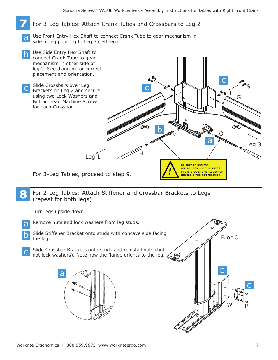 Workrite Series VALUE Assembly Instructions for Tables with Right Front Crank User Manual | Page 7 / 10