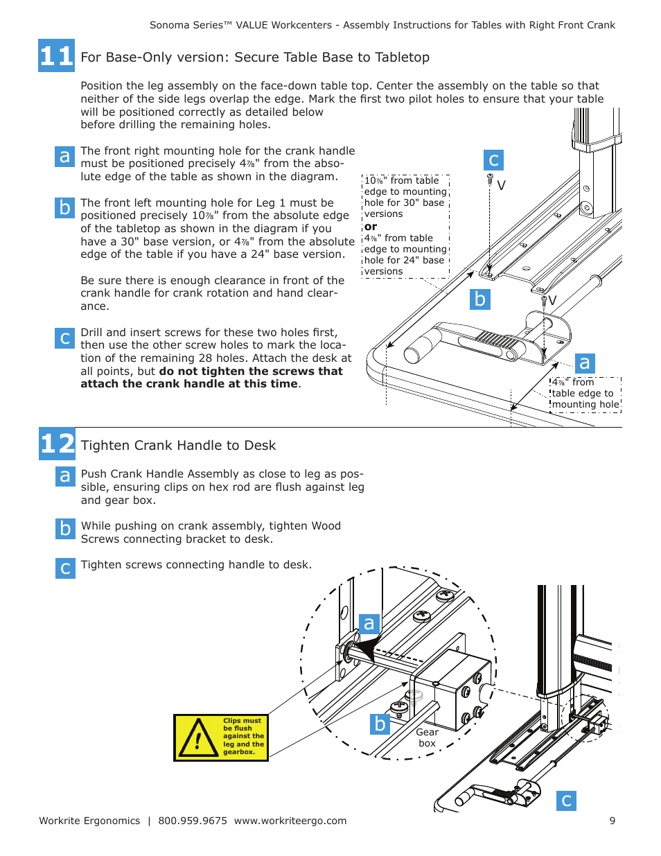 Ab c | Workrite Series VALUE Assembly Instructions for Tables with Right Front Crank User Manual | Page 9 / 10