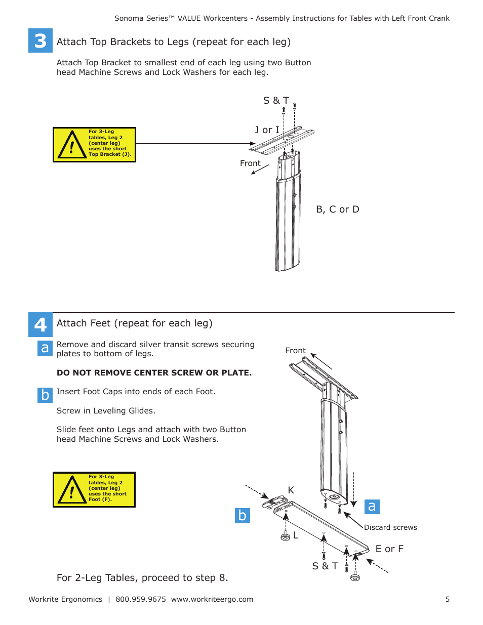 Workrite Series VALUE Assembly Instructions for Tables with Left Front Crank User Manual | Page 5 / 10