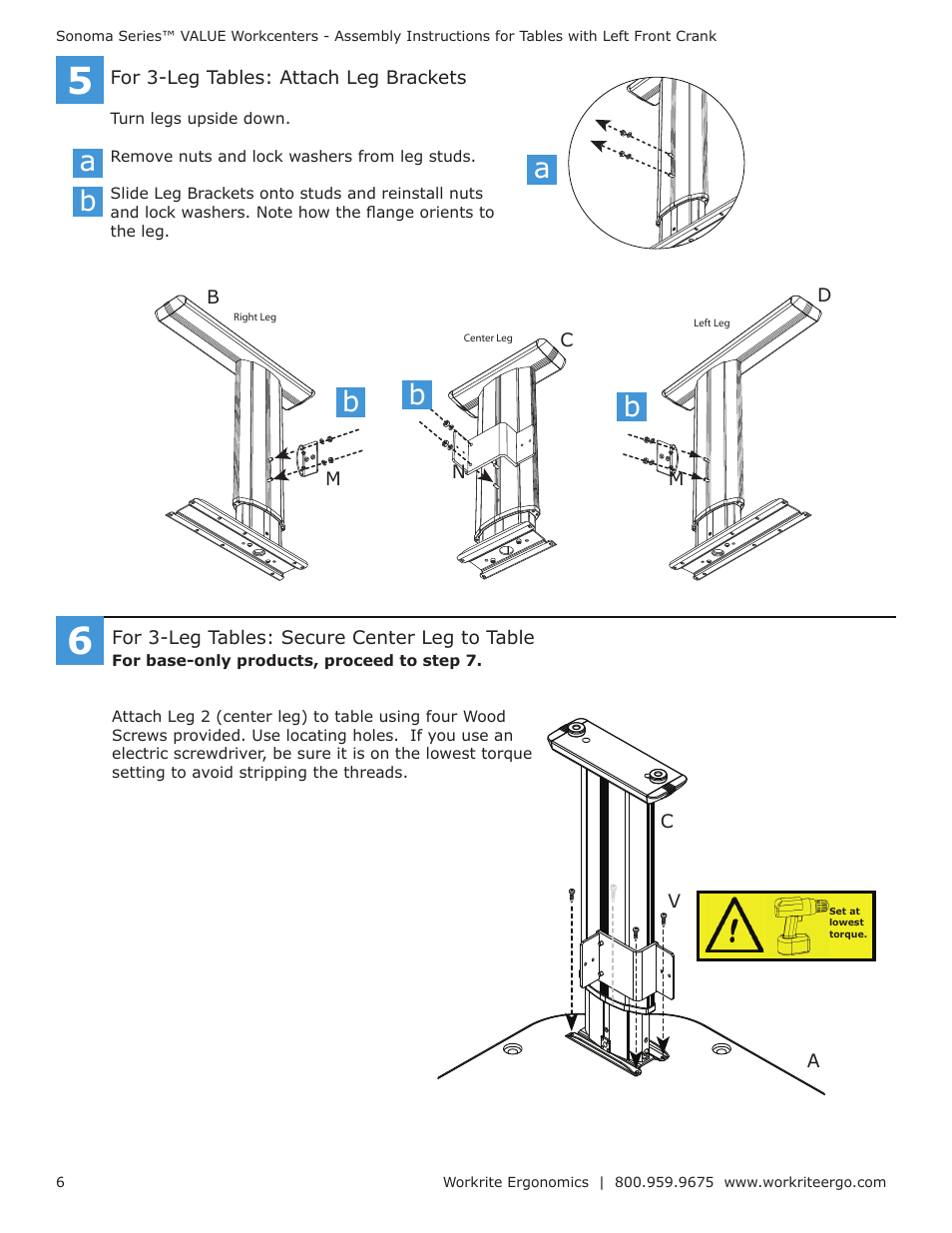 Workrite Series VALUE Assembly Instructions for Tables with Left Front Crank User Manual | Page 6 / 10