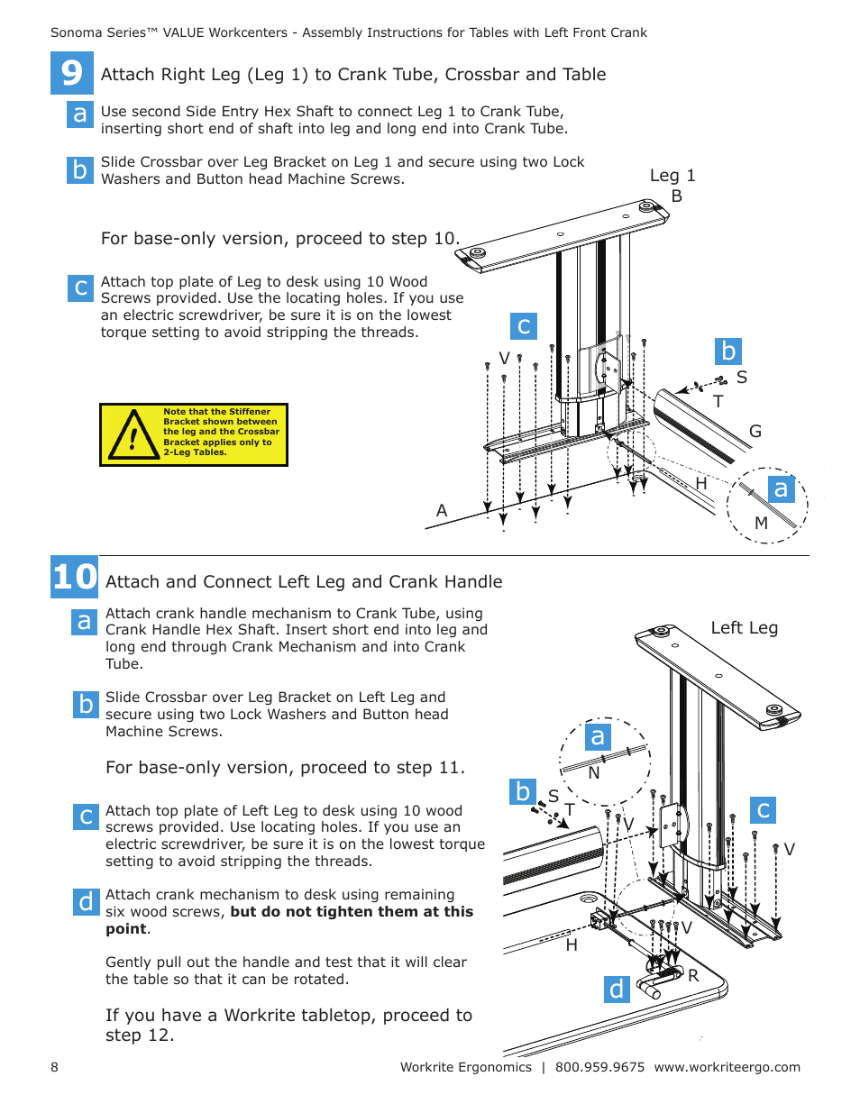 Ab c | Workrite Series VALUE Assembly Instructions for Tables with Left Front Crank User Manual | Page 8 / 10