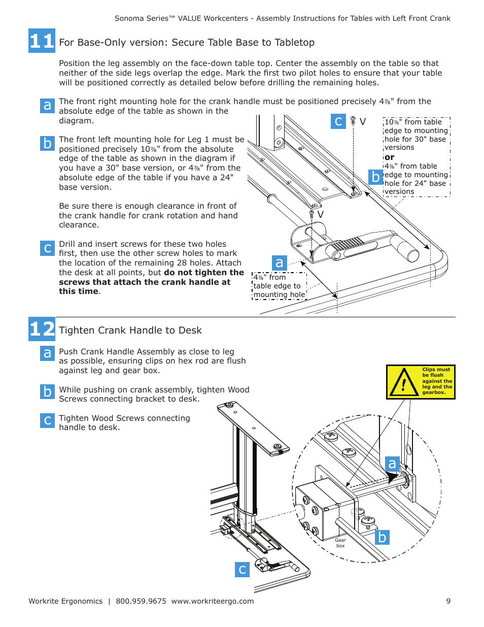 Ab c | Workrite Series VALUE Assembly Instructions for Tables with Left Front Crank User Manual | Page 9 / 10