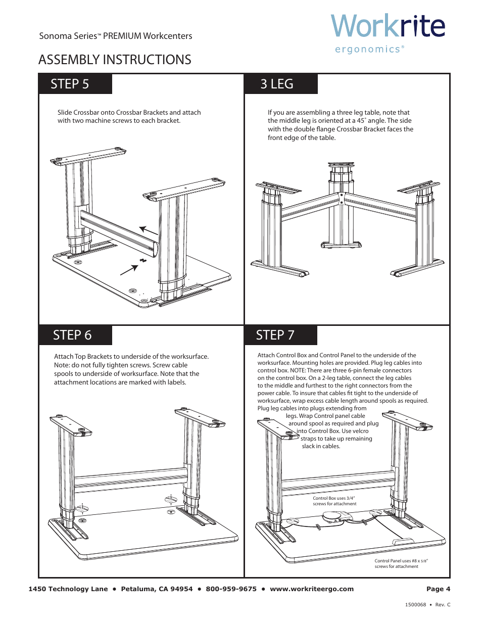 Assembly instructions, Step 5 step 6 step 7 3 leg, Sonoma series | Premium workcenters | Workrite Sonoma Series PREMIUM Assembly Instructions User Manual | Page 4 / 5