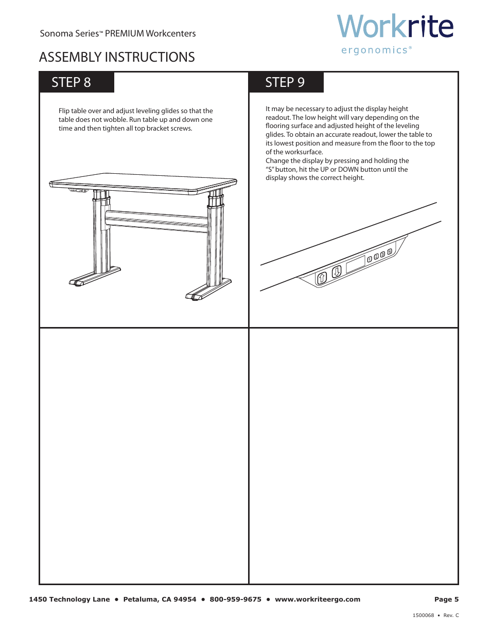 Assembly instructions, Step 8 step 9 | Workrite Sonoma Series PREMIUM Assembly Instructions User Manual | Page 5 / 5