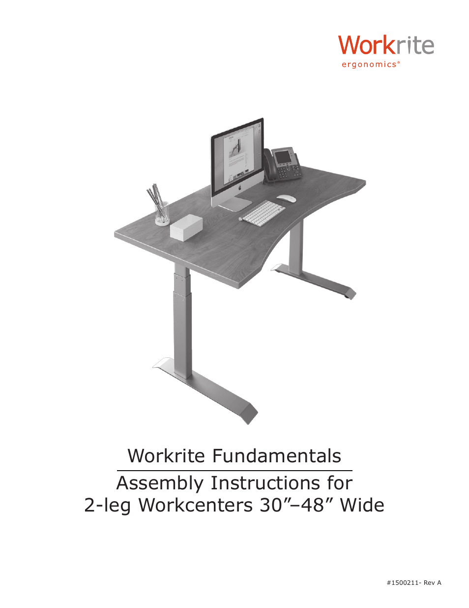 Workrite Fundamentals EX Electric Assembly Instructions for 2-leg Workcenters 30”–48” Wide User Manual | 8 pages