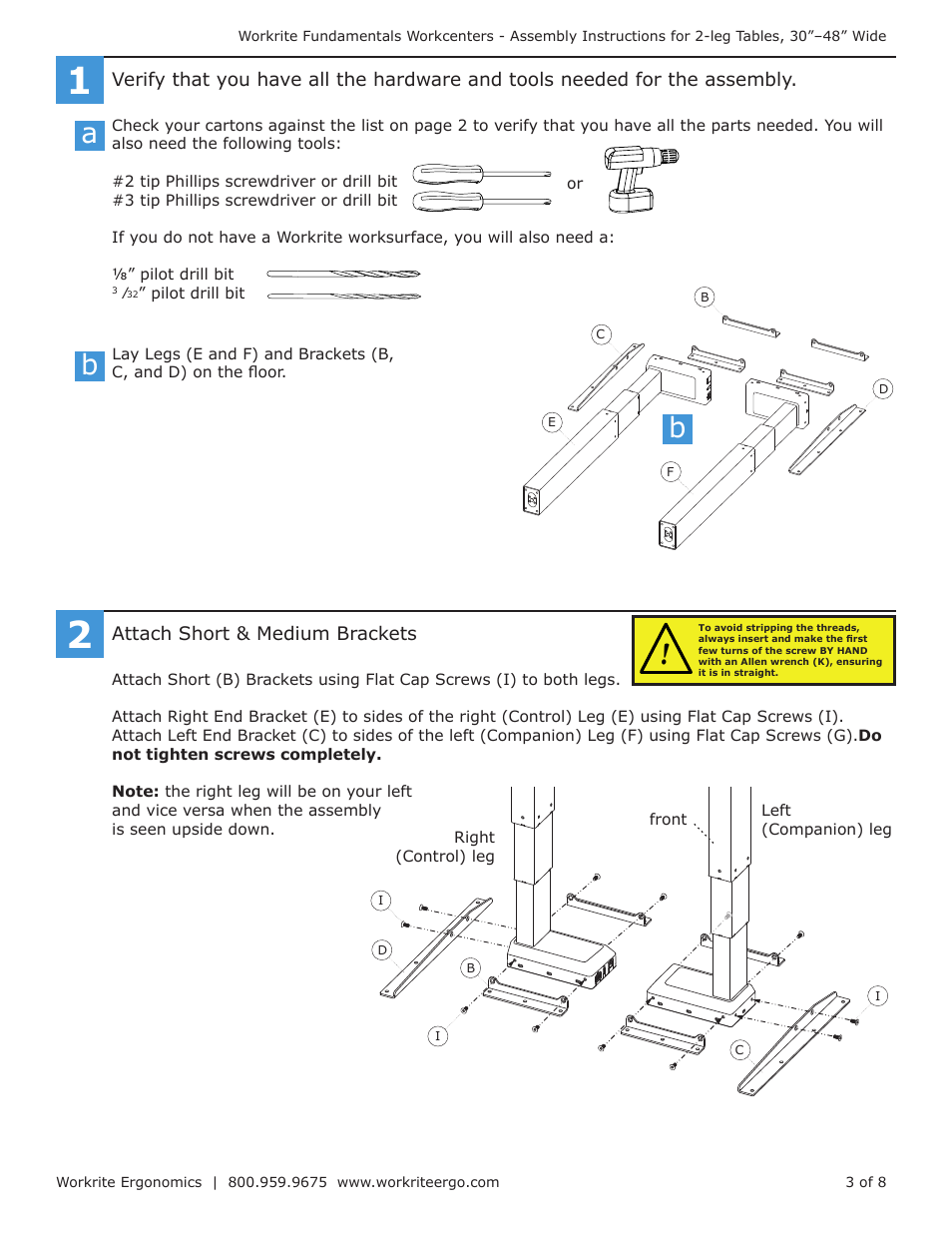 Ab b | Workrite Fundamentals EX Electric Assembly Instructions for 2-leg Workcenters 30”–48” Wide User Manual | Page 3 / 8
