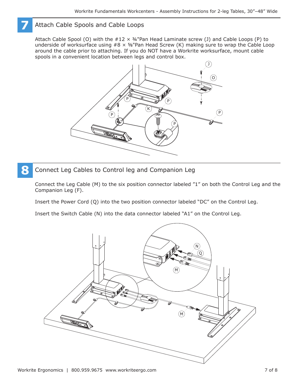 Workrite Fundamentals EX Electric Assembly Instructions for 2-leg Workcenters 30”–48” Wide User Manual | Page 7 / 8