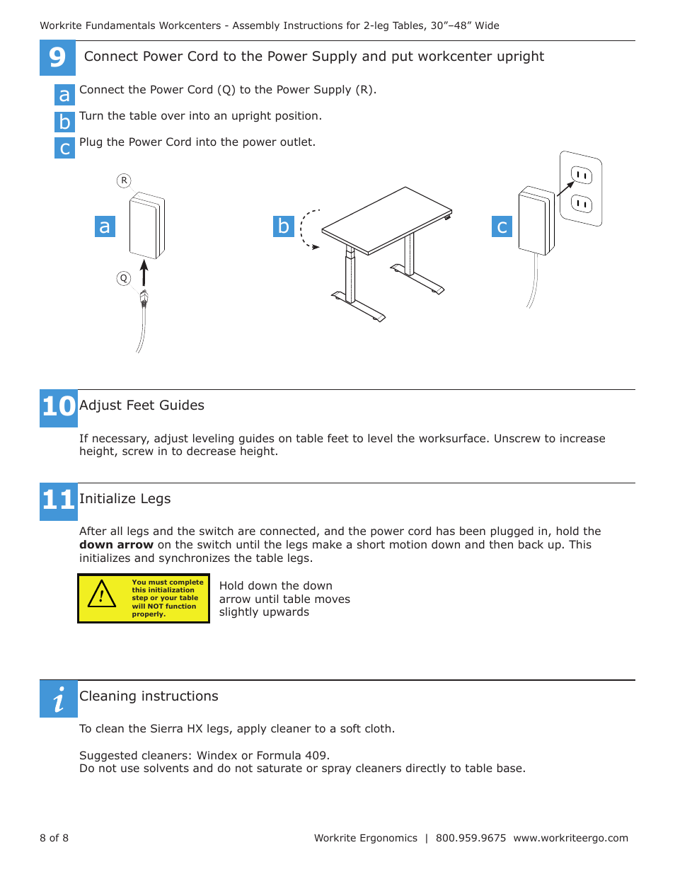 Ab c | Workrite Fundamentals EX Electric Assembly Instructions for 2-leg Workcenters 30”–48” Wide User Manual | Page 8 / 8