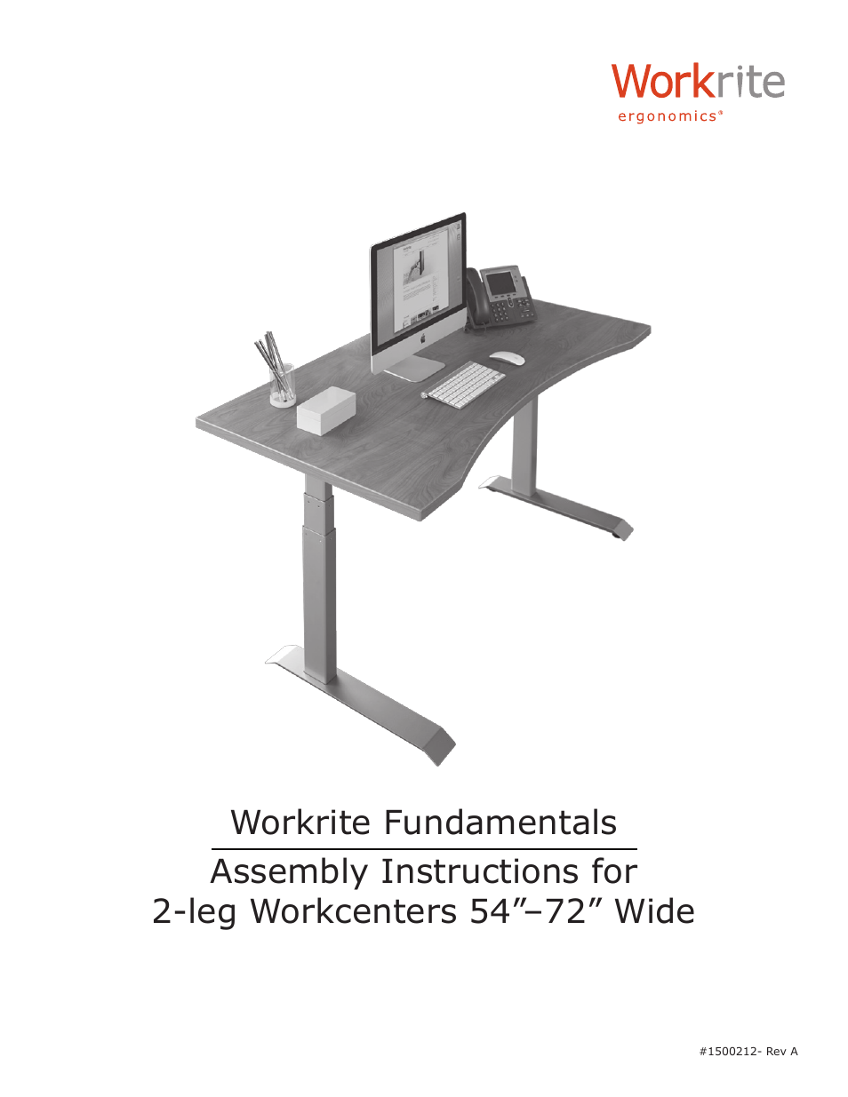 Workrite Fundamentals EX Electric Assembly Instructions for 2-leg Workcenters 54”–72” Wide User Manual | 8 pages