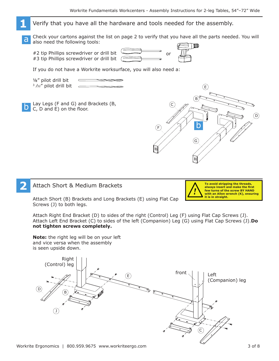 Ab b | Workrite Fundamentals EX Electric Assembly Instructions for 2-leg Workcenters 54”–72” Wide User Manual | Page 3 / 8