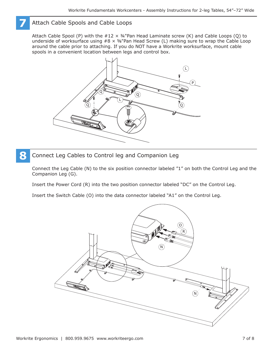 Workrite Fundamentals EX Electric Assembly Instructions for 2-leg Workcenters 54”–72” Wide User Manual | Page 7 / 8