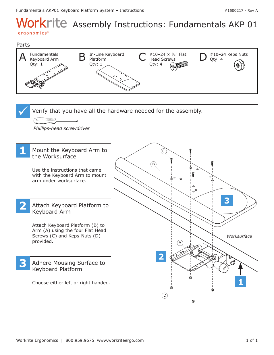 Workrite Fundamentals 01 User Manual | 1 page