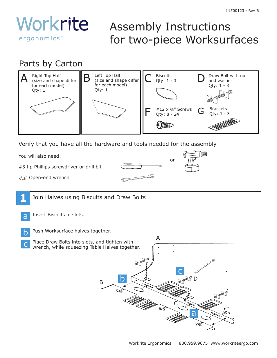 Workrite two-piece Worksurfaces User Manual | 2 pages