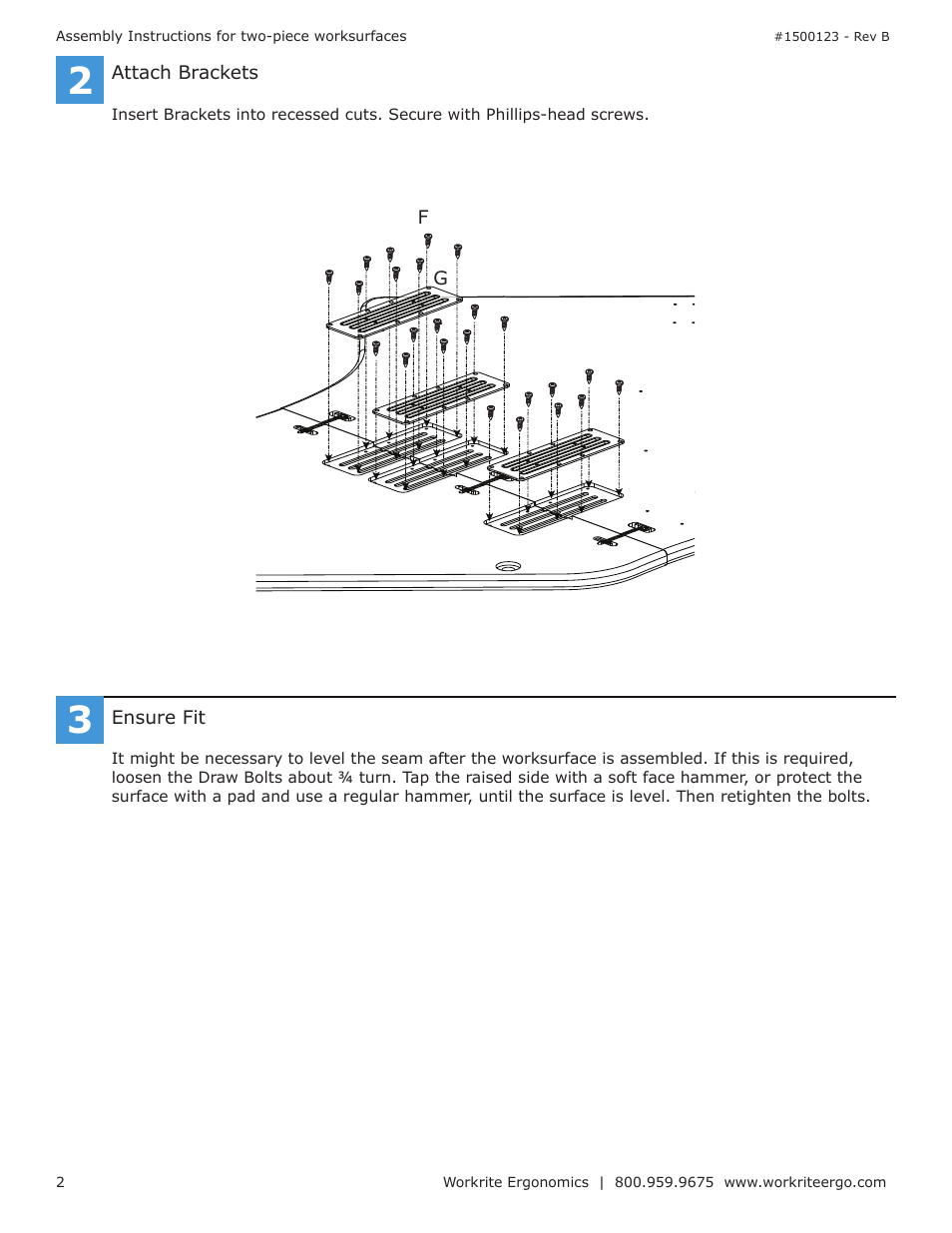 Workrite two-piece Worksurfaces User Manual | Page 2 / 2