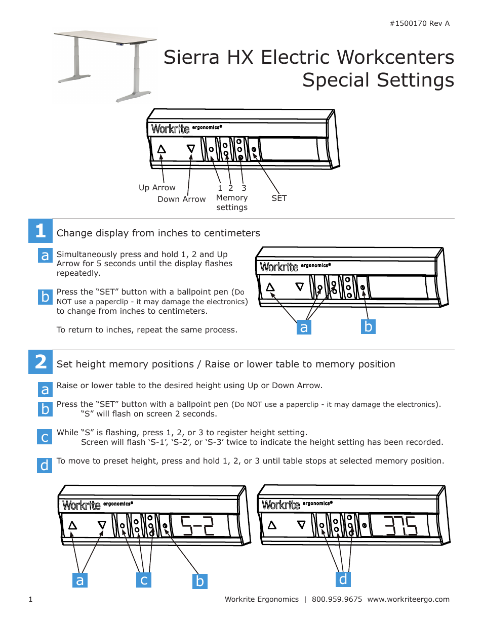 Workrite Sierra HX Electric Workcenters User Manual | 3 pages