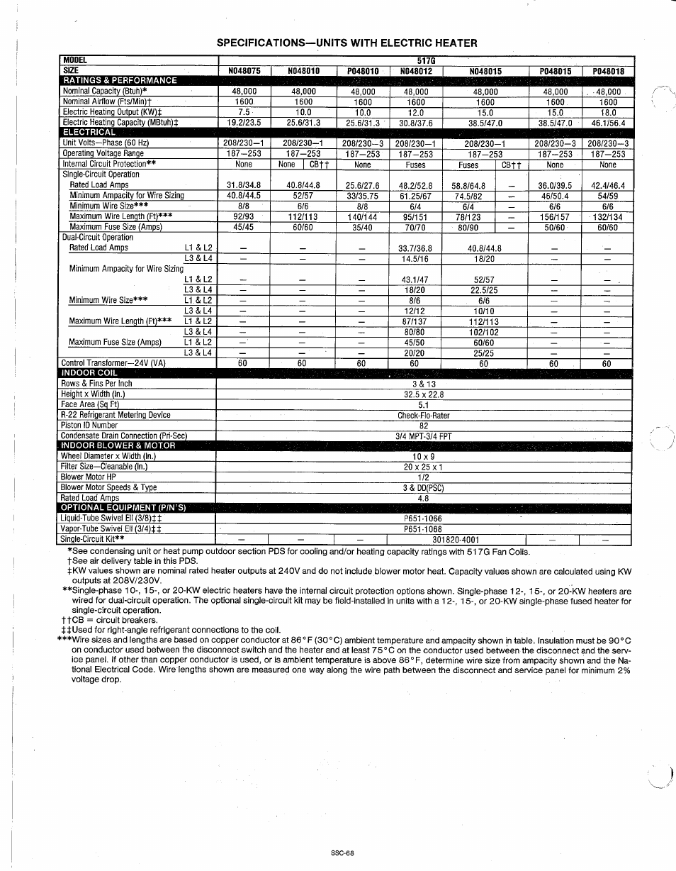 Specifications—units with electric heater | Bryant 517G User Manual | Page 4 / 8