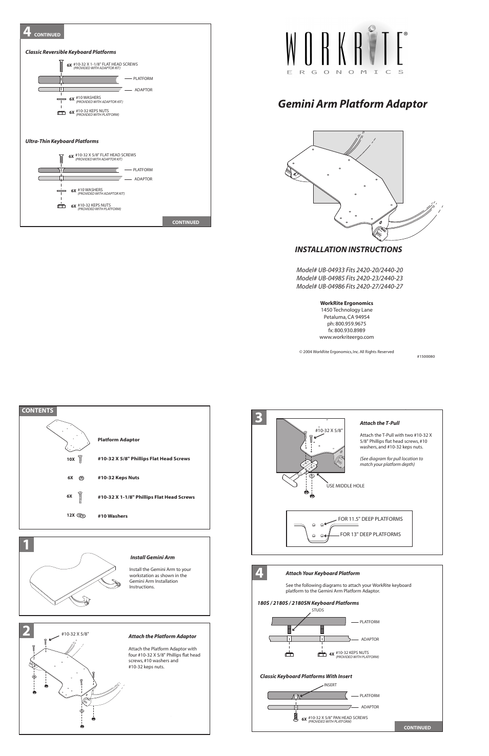 Workrite Gemini Arm Platform Adaptor User Manual | 1 page