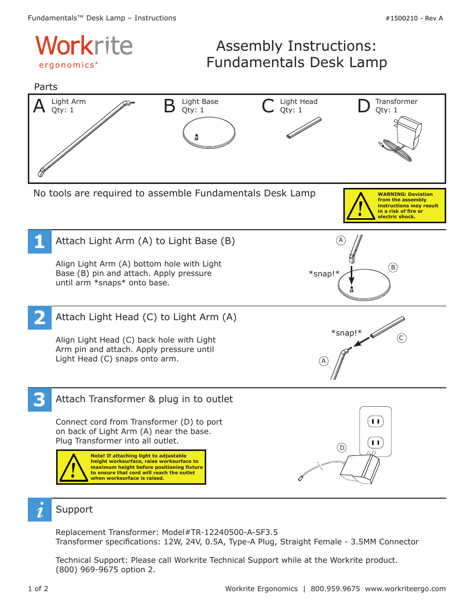 Workrite Fundamental Desk Light User Manual | 2 pages