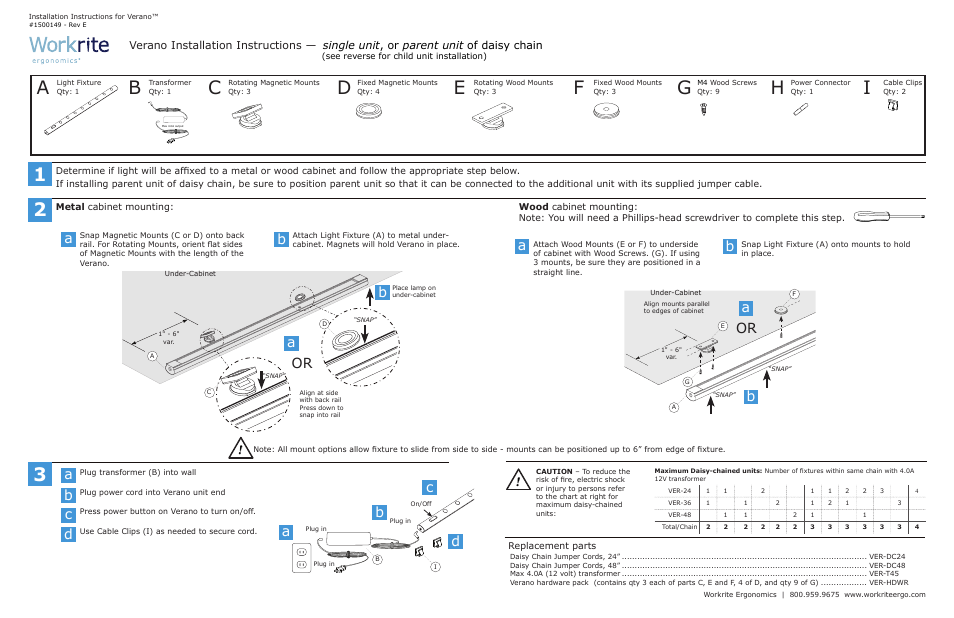 Workrite Verano User Manual | 2 pages