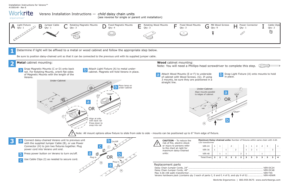 Ab a, Ab a b or, Ab a b | Verano installation instructions, Child daisy chain units | Workrite Verano User Manual | Page 2 / 2