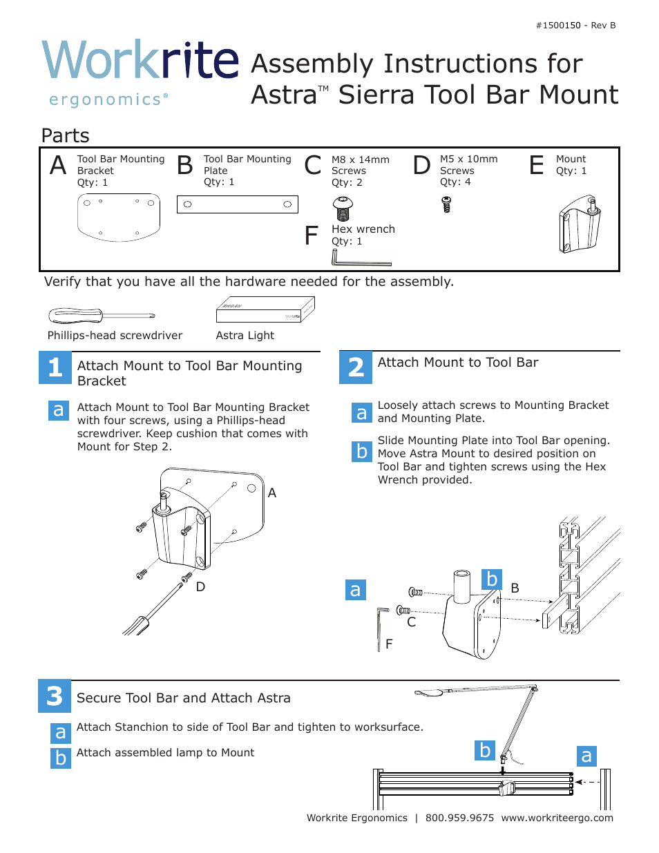 Workrite Astra Tool Bar Mounts User Manual | 2 pages