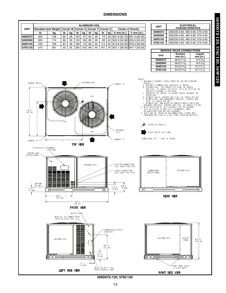 Dimensions, Dimensions ,14, 13 dimensions | Bryant 569F User Manual | Page 13 / 84